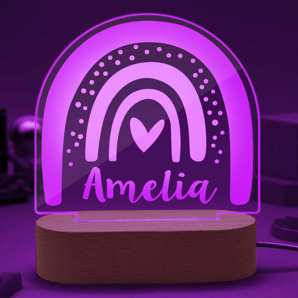 Personalised Baby Gift Nursery Decor Custom Name 7 Colors Night Light Boho Rainbow Shape Light