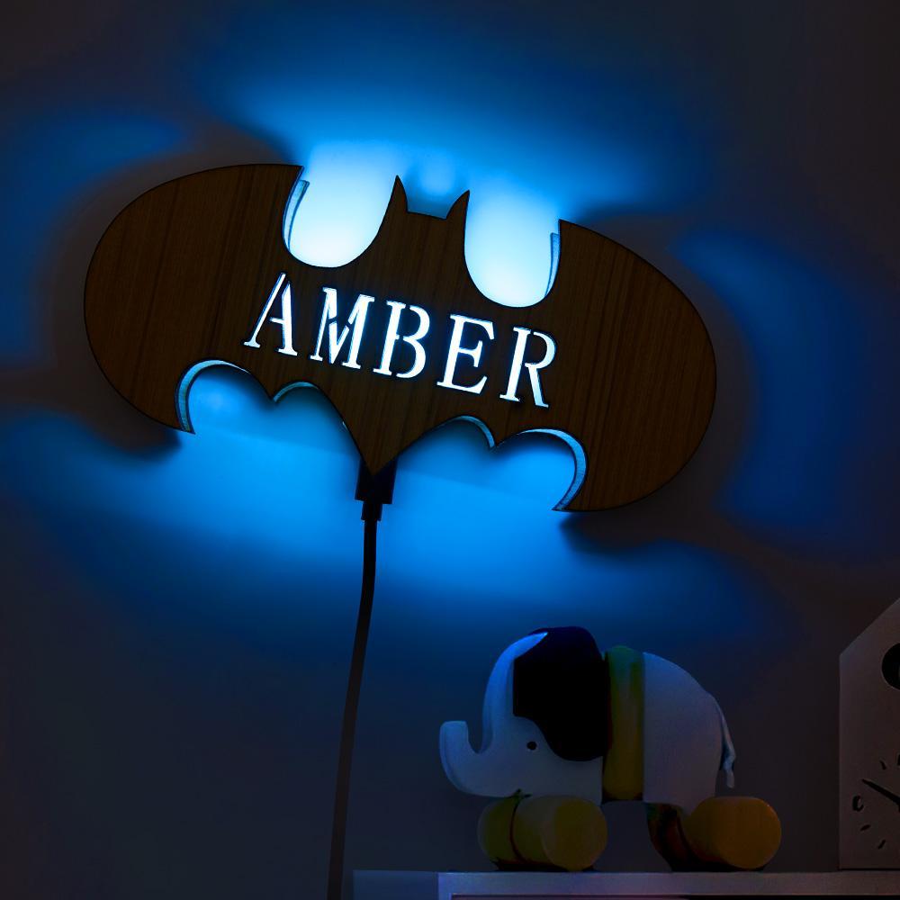 Personalised Superhero Wooden Name Wall Light for Kidsroom Birthday Gift for Boys Kids Men