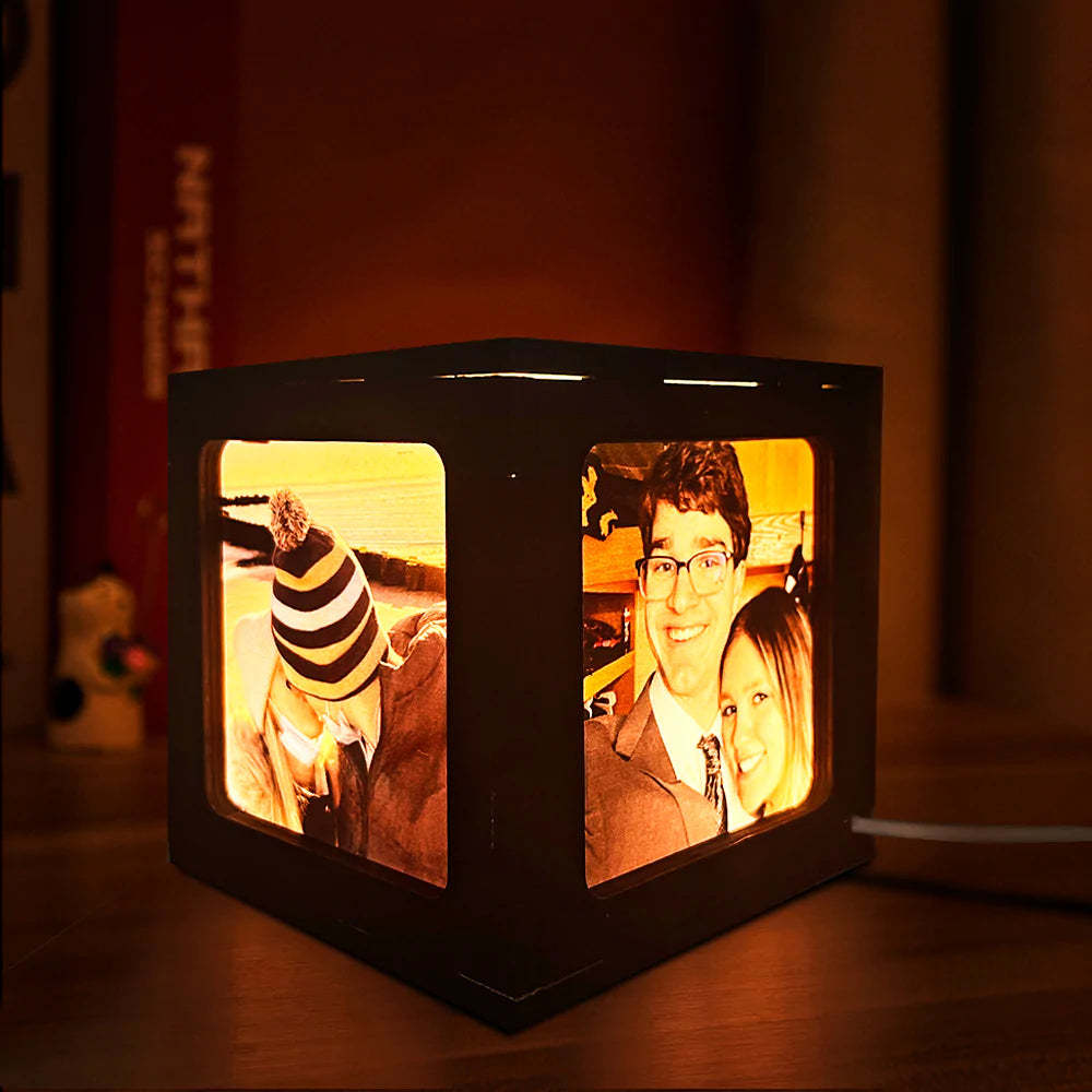 Custom Photo Cube Box Light Personalized Wooden Photo Frame Night Light Gift - mymoonlampuk