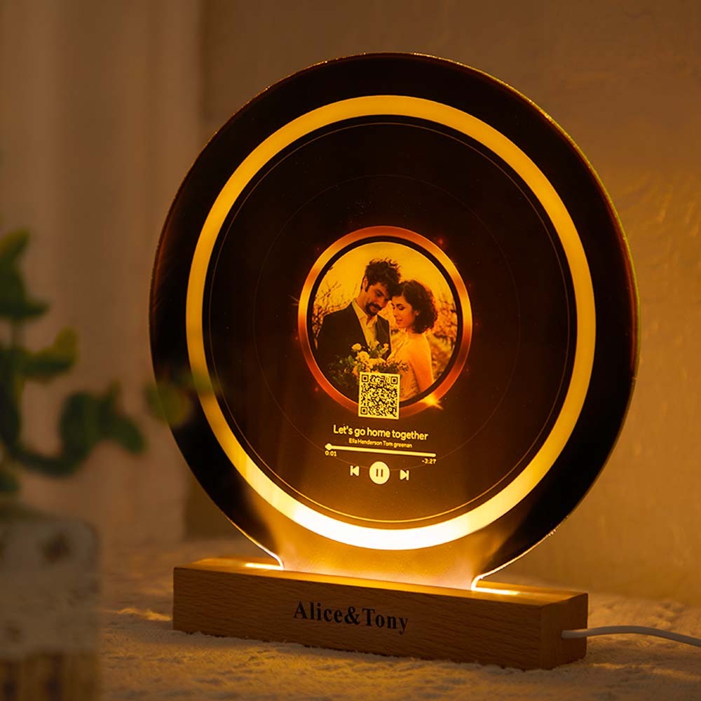 Scannable Custom QR Code Night Light Custom Photo Engraved Name Vinyl Records Gifts - mymoonlampuk