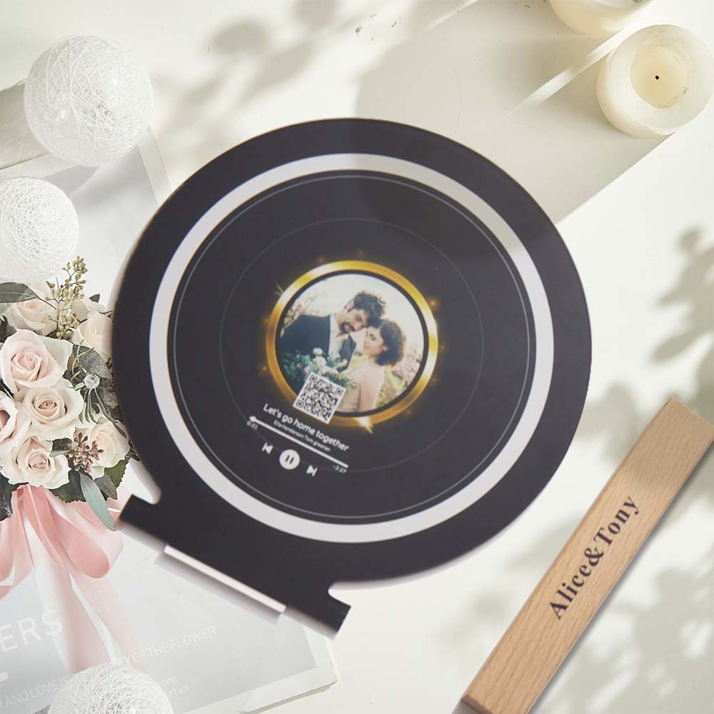 Scannable Custom QR Code Night Light Custom Photo Engraved Name Vinyl Records Gifts - mymoonlampuk