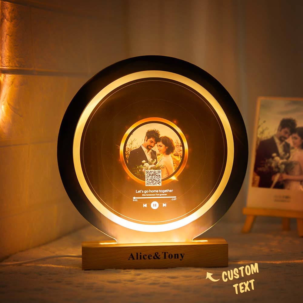 Scannable Custom QR Code Night Light Custom Photo Engraved Name Vinyl Records Gifts - mymoonlampuk