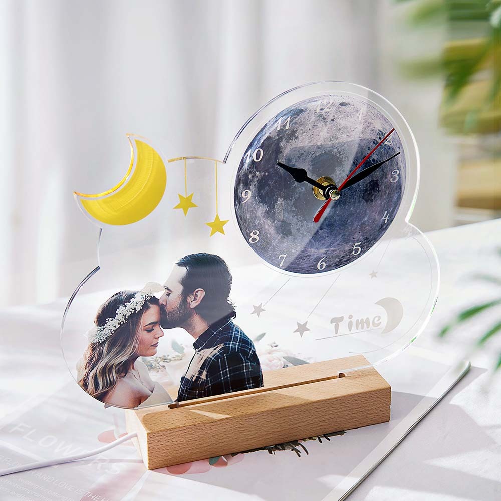 Custom Photo Clock Night Light Personalised Desktop Clock Creative Gift - mymoonlampuk