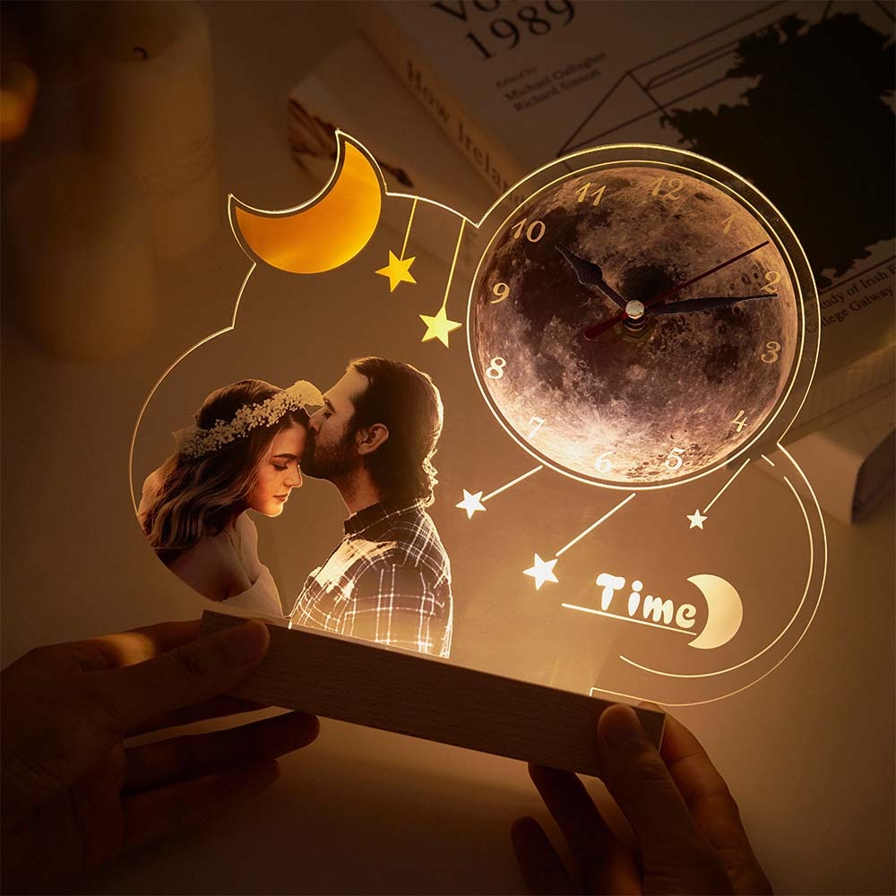 Custom Photo Clock Night Light Personalised Desktop Clock Creative Gift - mymoonlampuk