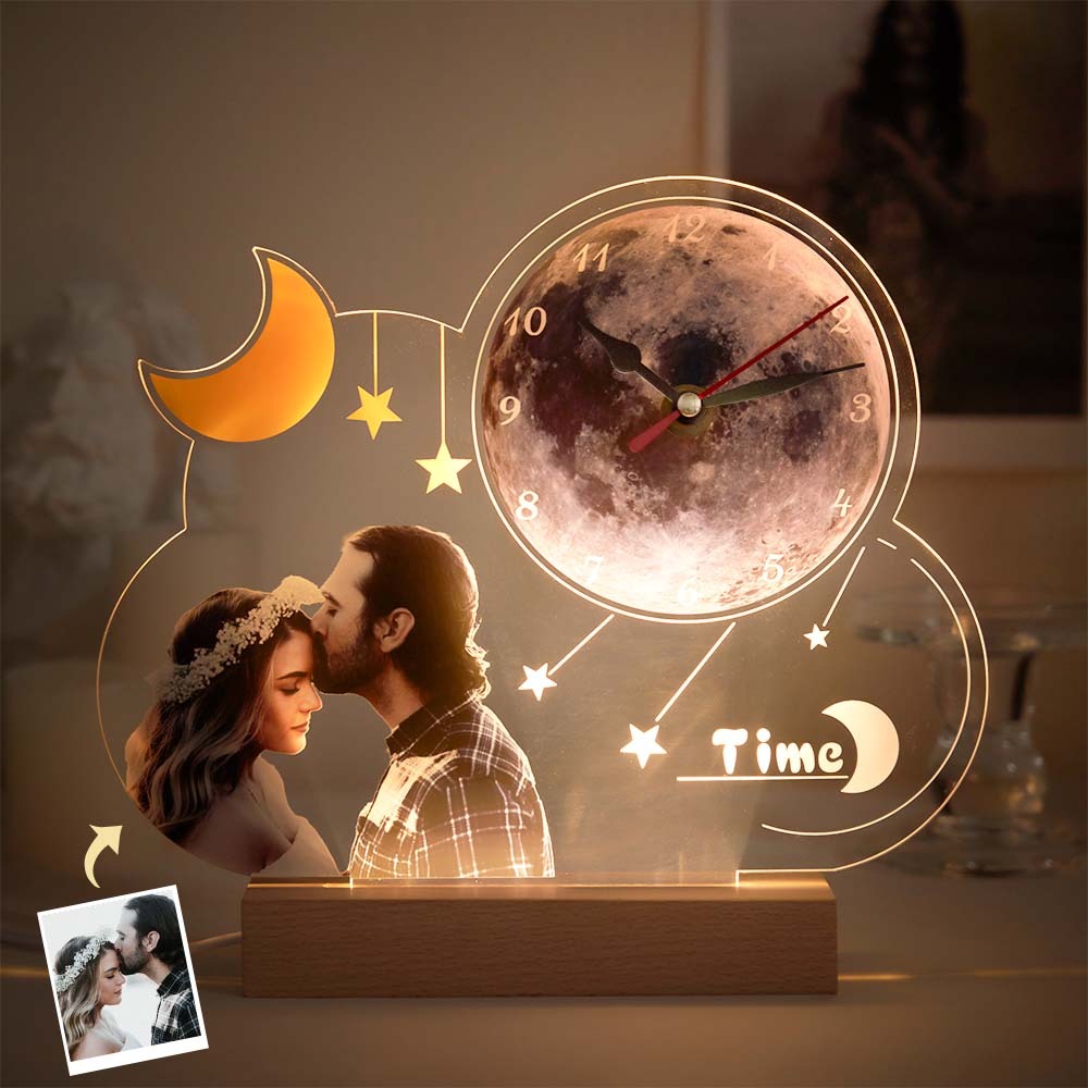 Custom Photo Clock Night Light Personalised Desktop Clock Creative Gift - mymoonlampuk