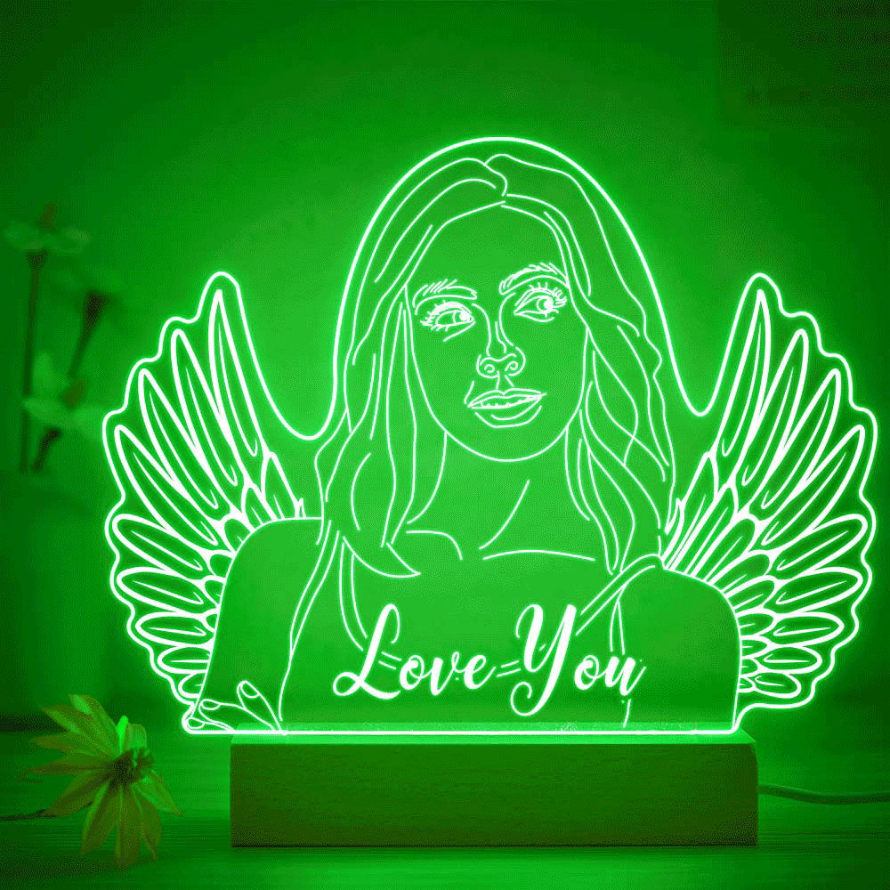 Personalised Angel Wings Photo Night Light Custom Engraved 3D Lamp 7 Colors Acrylic Night Light Gifts for Her - mymoonlampuk