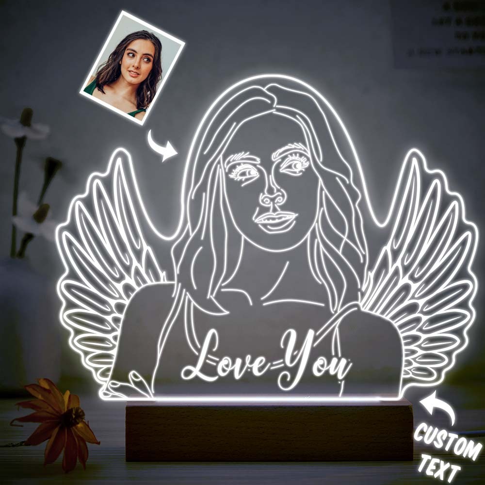 Personalised Angel Wings Photo Night Light Custom Engraved 3D Lamp 7 Colors Acrylic Night Light Gifts for Her - mymoonlampuk