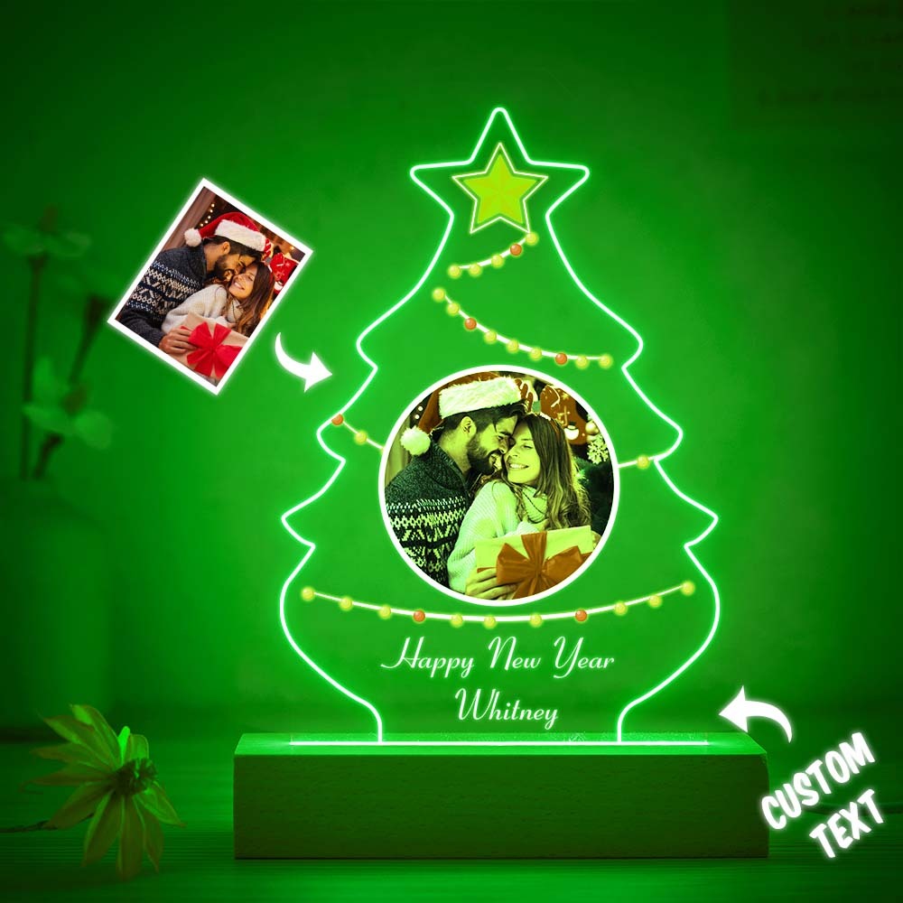 Personalised Christmas Tree Photo Night Light Custom Engraved 3D Lamp 7 Colors Acrylic Night Light Christmas Day Gifts - mymoonlampuk