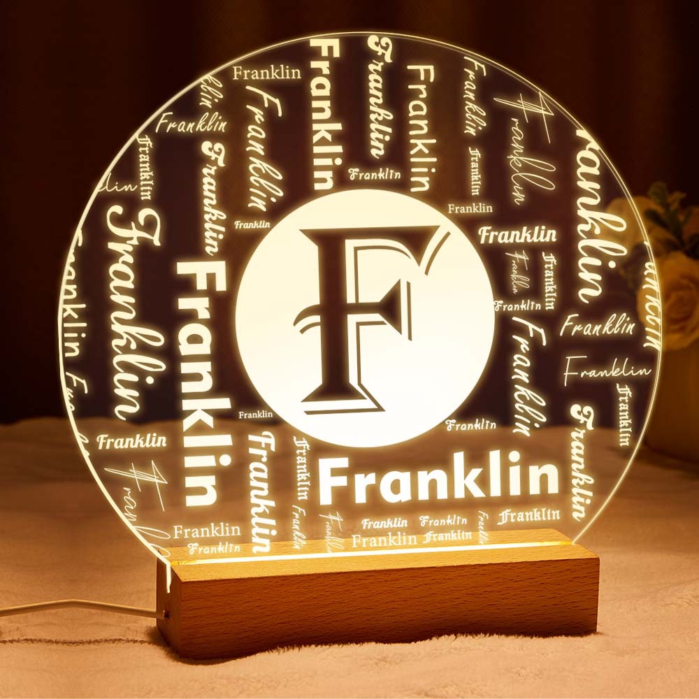 Custom Acrylic Night Light Personalized Family Initial Word Art Round LED Sign - mymoonlampuk