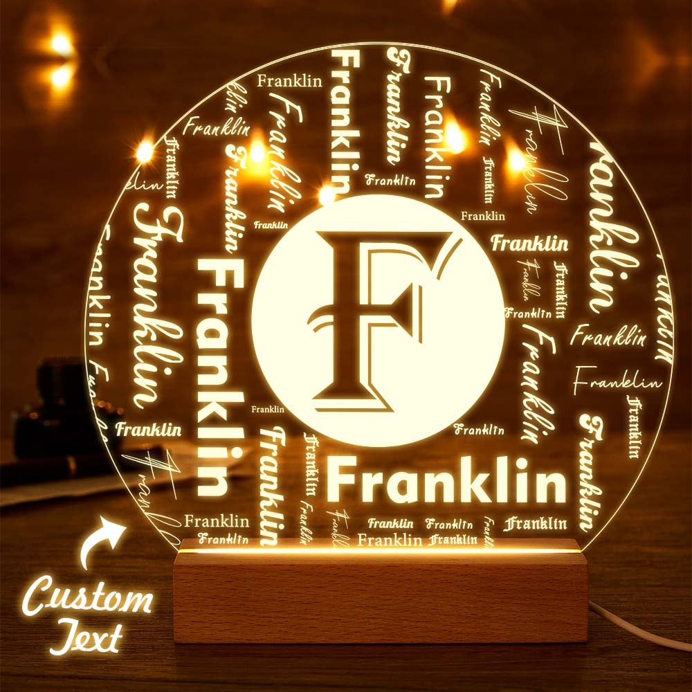 Custom Acrylic Night Light Personalized Family Initial Word Art Round LED Sign - mymoonlampuk