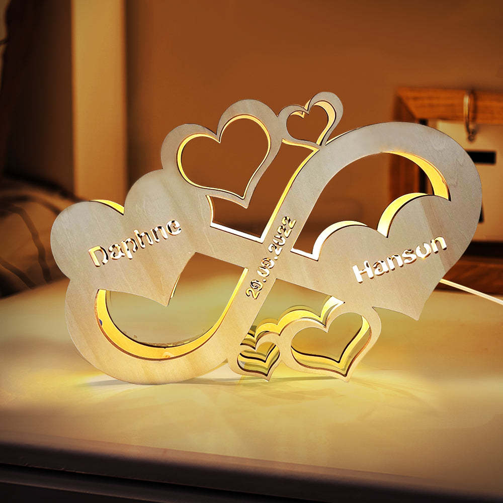 Custom Infinity Heart Lamp Personalized Engraved Name Wooden Night Light for Lover - mymoonlampuk