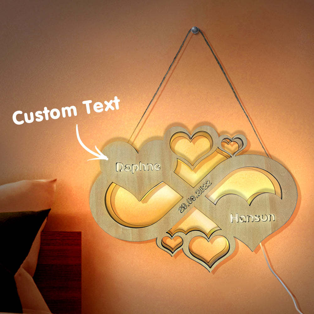 Custom Infinity Heart Lamp Personalized Engraved Name Wooden Night Light for Lover - mymoonlampuk