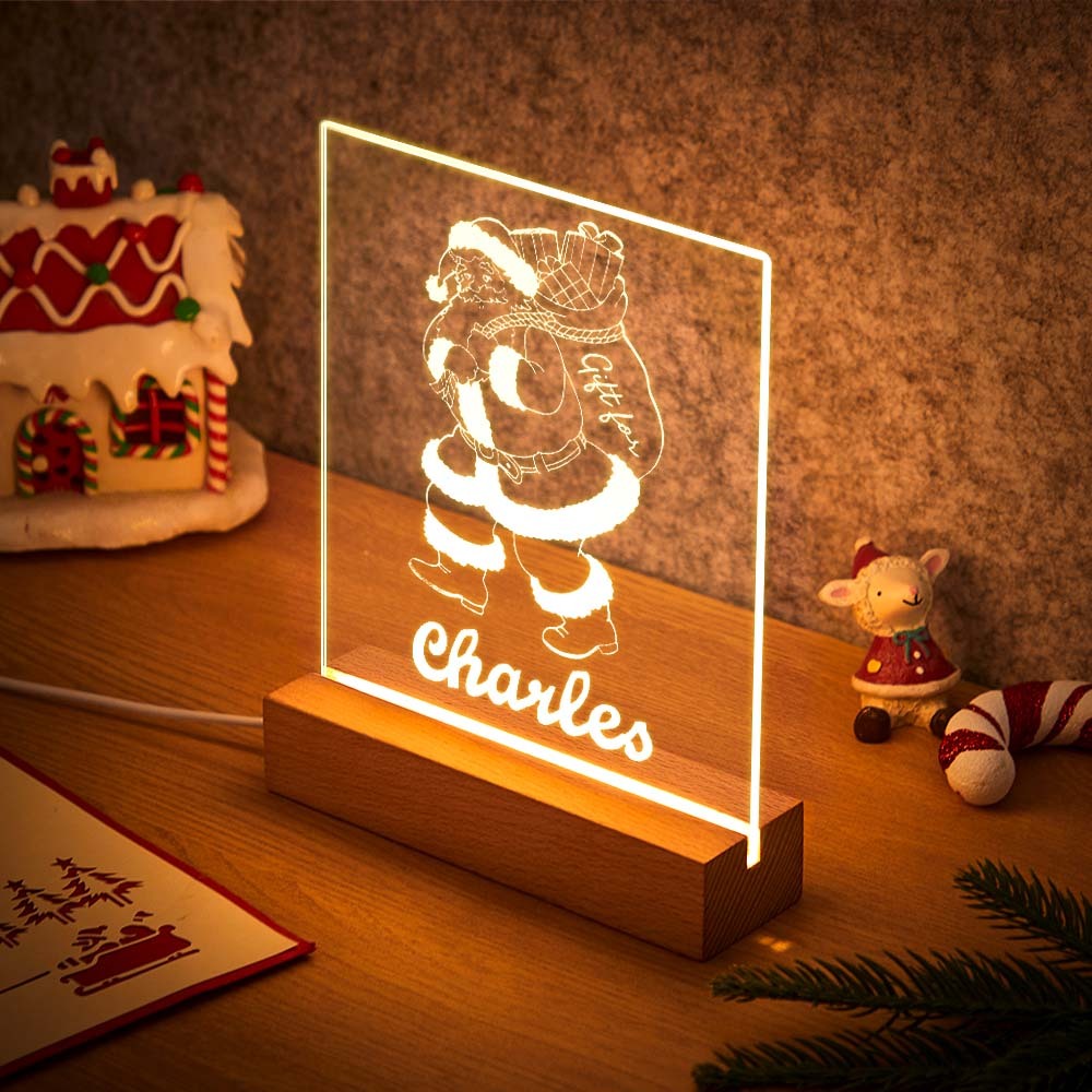 Santa Claus with Gift Bag For Baby Nursery Decor Custom Name Night Light - photomoonlampau