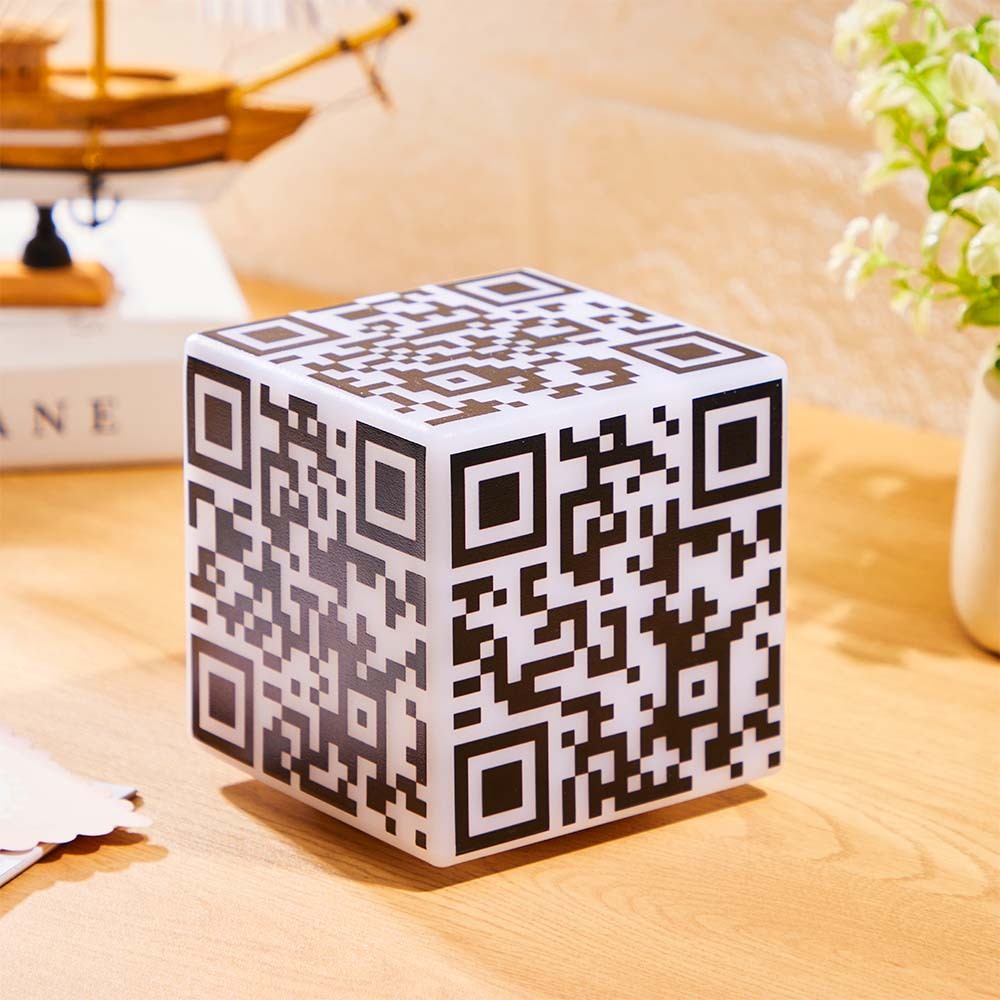 Scannable QR Code CUBE Night Light with Your Photo or Text Personalized Gift for Her - mymoonlampuk