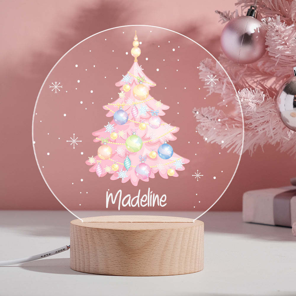 Custom Pink Christmas Tree with Balloon Personalised Name LED Light for Couple Christmas Gift - mymoonlampuk