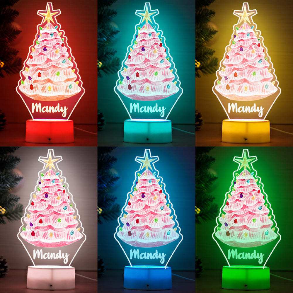 Custom Name Pink Christmas Tree with Multicolored Bulbs Lamp LED Night Light for Couple Gift - mymoonlampuk