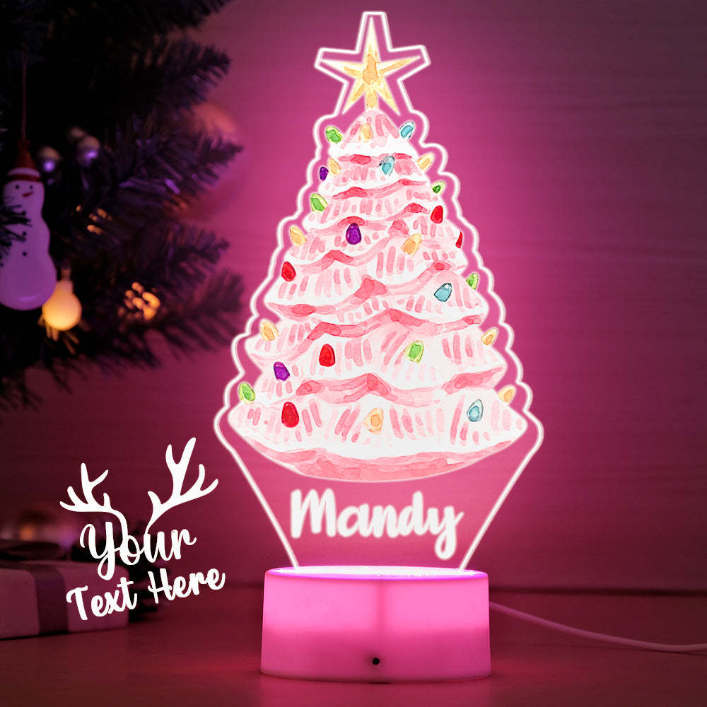 Custom Name Pink Christmas Tree with Multicolored Bulbs Lamp LED Night Light for Couple Gift - mymoonlampuk