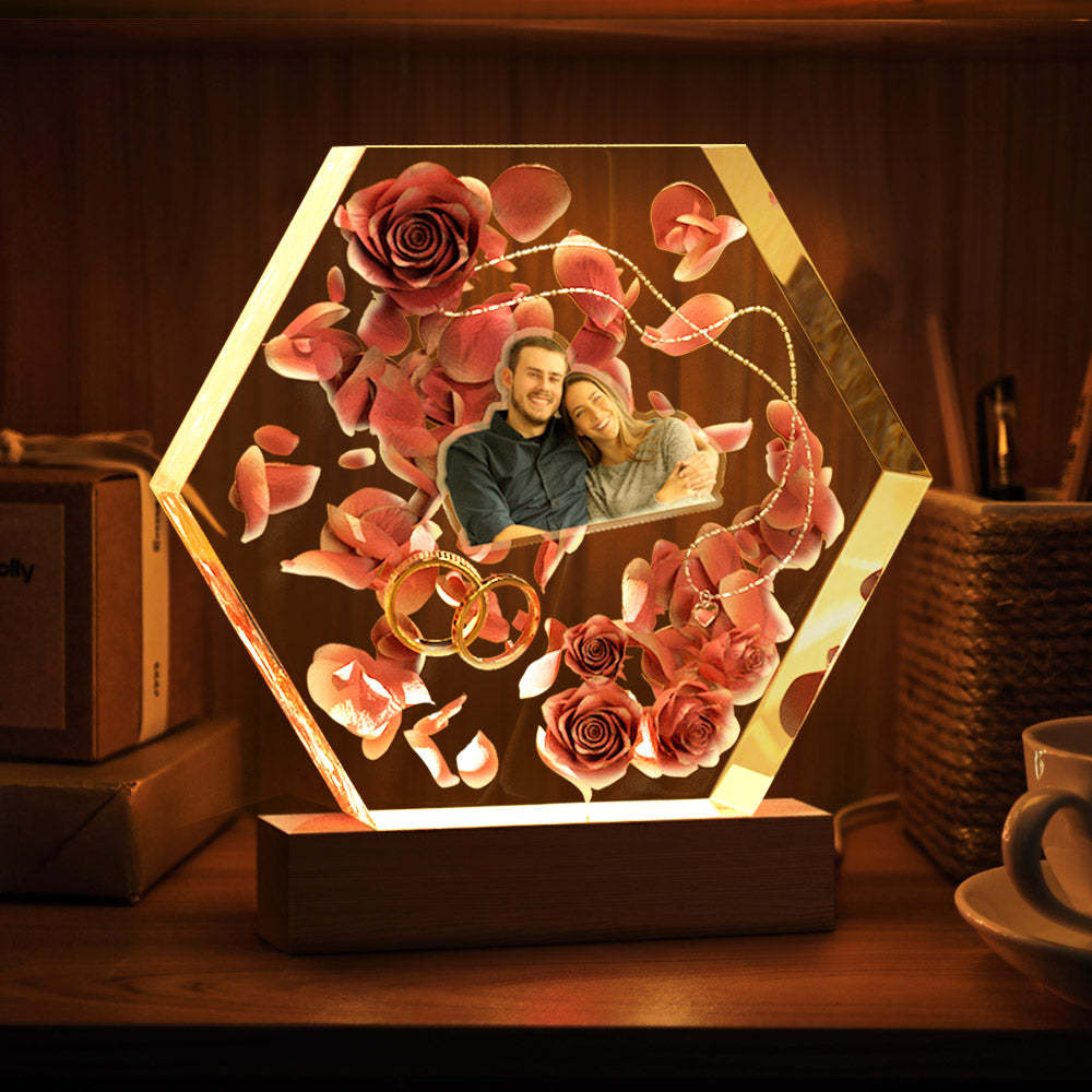 Custom Photo Night Light Hexagon Epoxy Home Gifts - mymoonlampuk