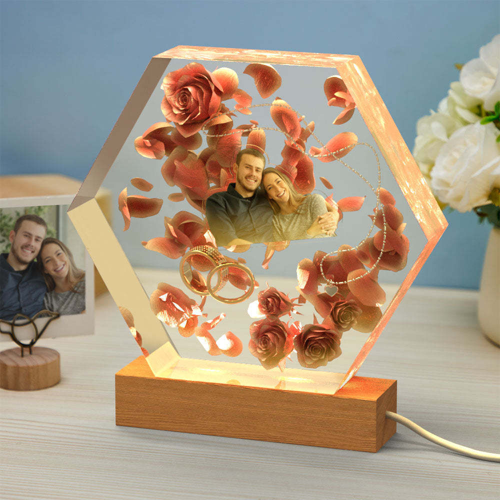 Custom Photo Night Light Hexagon Epoxy Home Gifts - mymoonlampuk