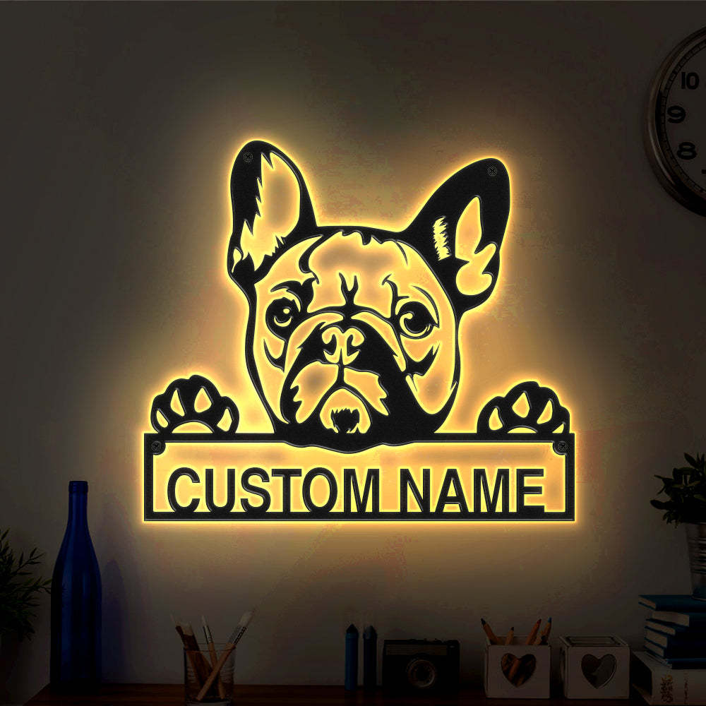 Custom French Bulldog Signs LED Lights Metal Wall Art Home Decor Gift for Pet Lover - photomoonlamp