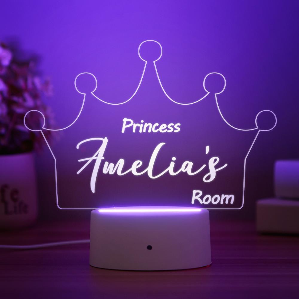Custom Crown Night Light Personalised Name Bedroom Decor Girls Room Kid's Bedroom Decor