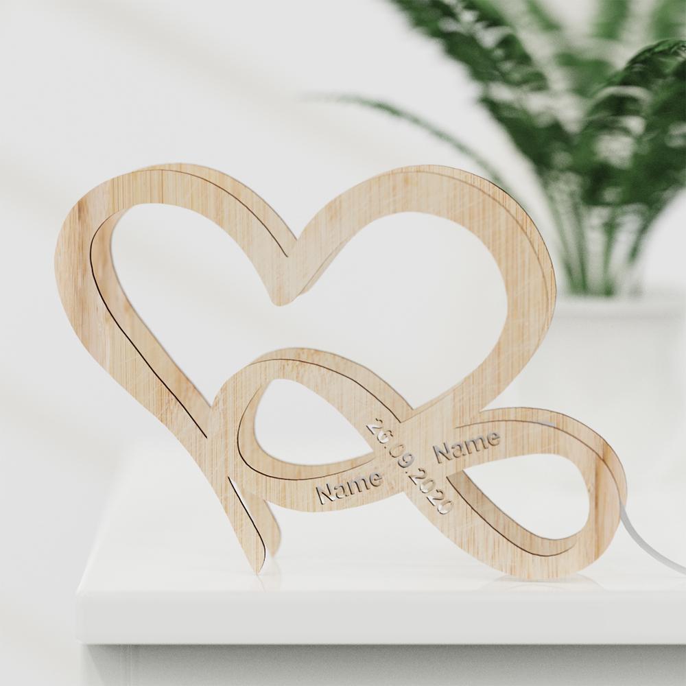 Mother's Day Gifts Custom Engraved Night Light Heart-shaped Wooden Creative Gifts