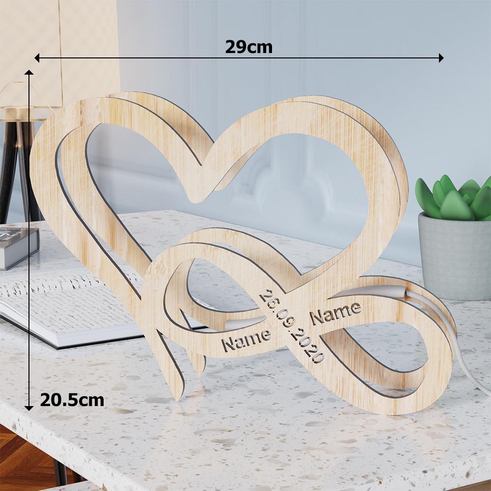 Mother's Day Gifts Custom Engraved Night Light Heart-shaped Wooden Creative Gifts