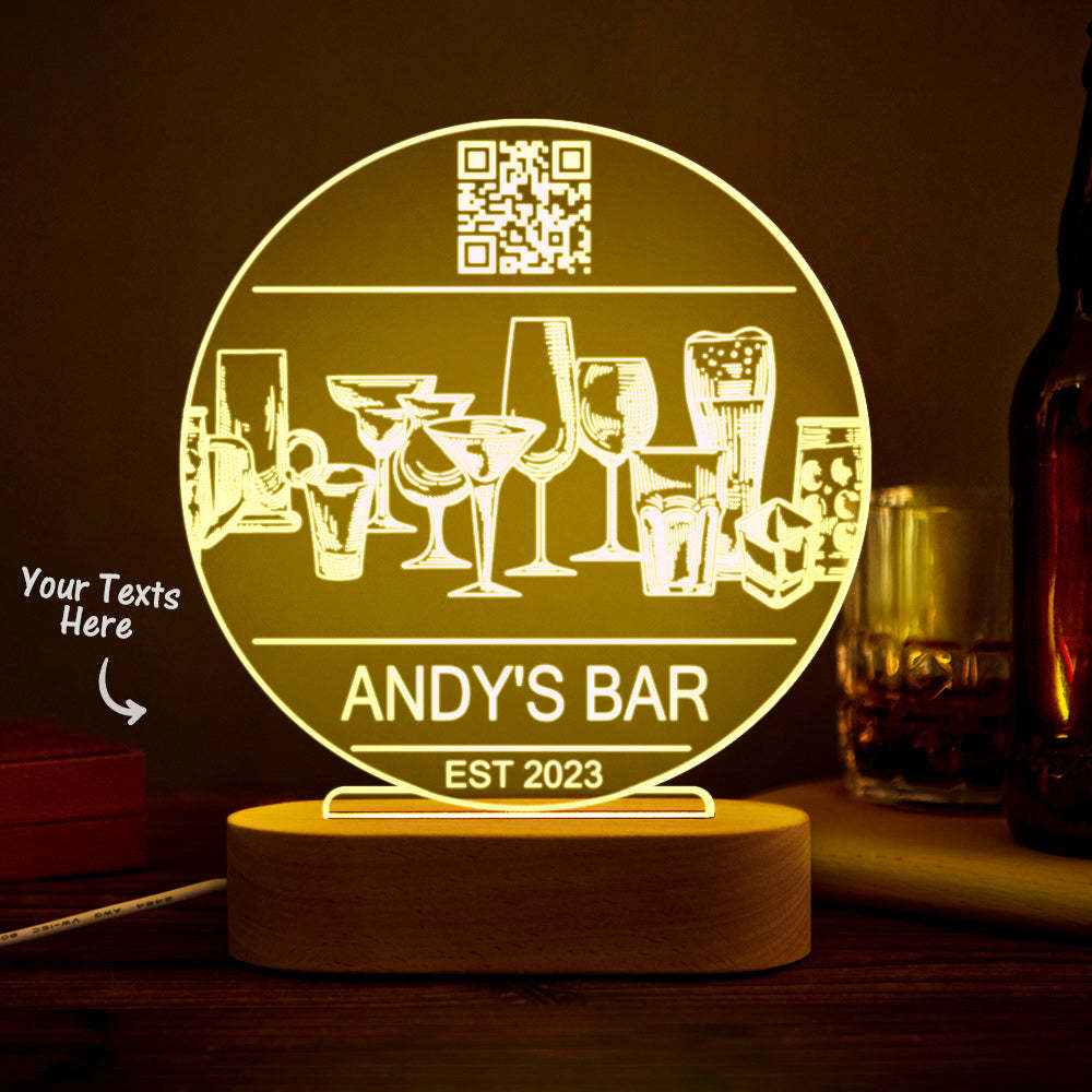 Personalized Qr Code Wine Glass Night Light 7 Colors Acrylic Vintage 3D Lamp Father's Day Gifts - mymoonlampuk