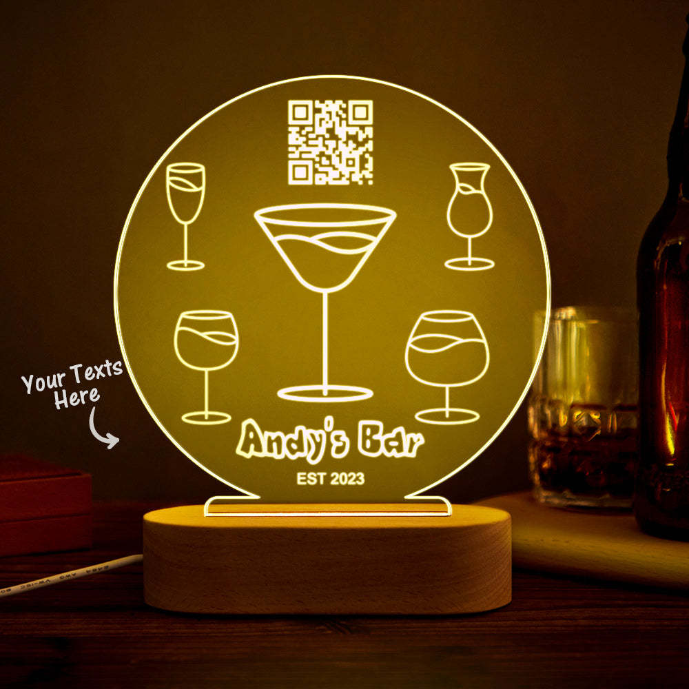 Personalized Qr Code Wine Glass Night Light 7 Colors Acrylic 3D Lamp Father's Day Gifts - mymoonlampuk