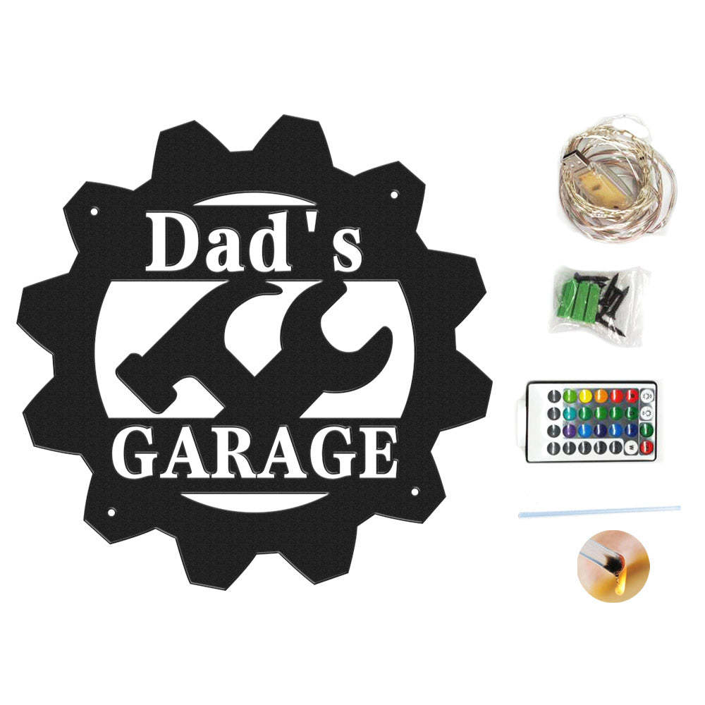 Custom Garage Metal Sign Personalized LED Lights Wall Art Decor Father's Day Gift for Dad - photomoonlamp