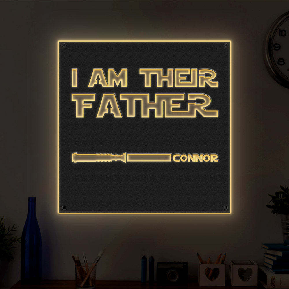 Custom I Am Their Father Metal Sign Personalized Light Saber LED Lights Wall Art Decor Father's Day Gift - photomoonlamp