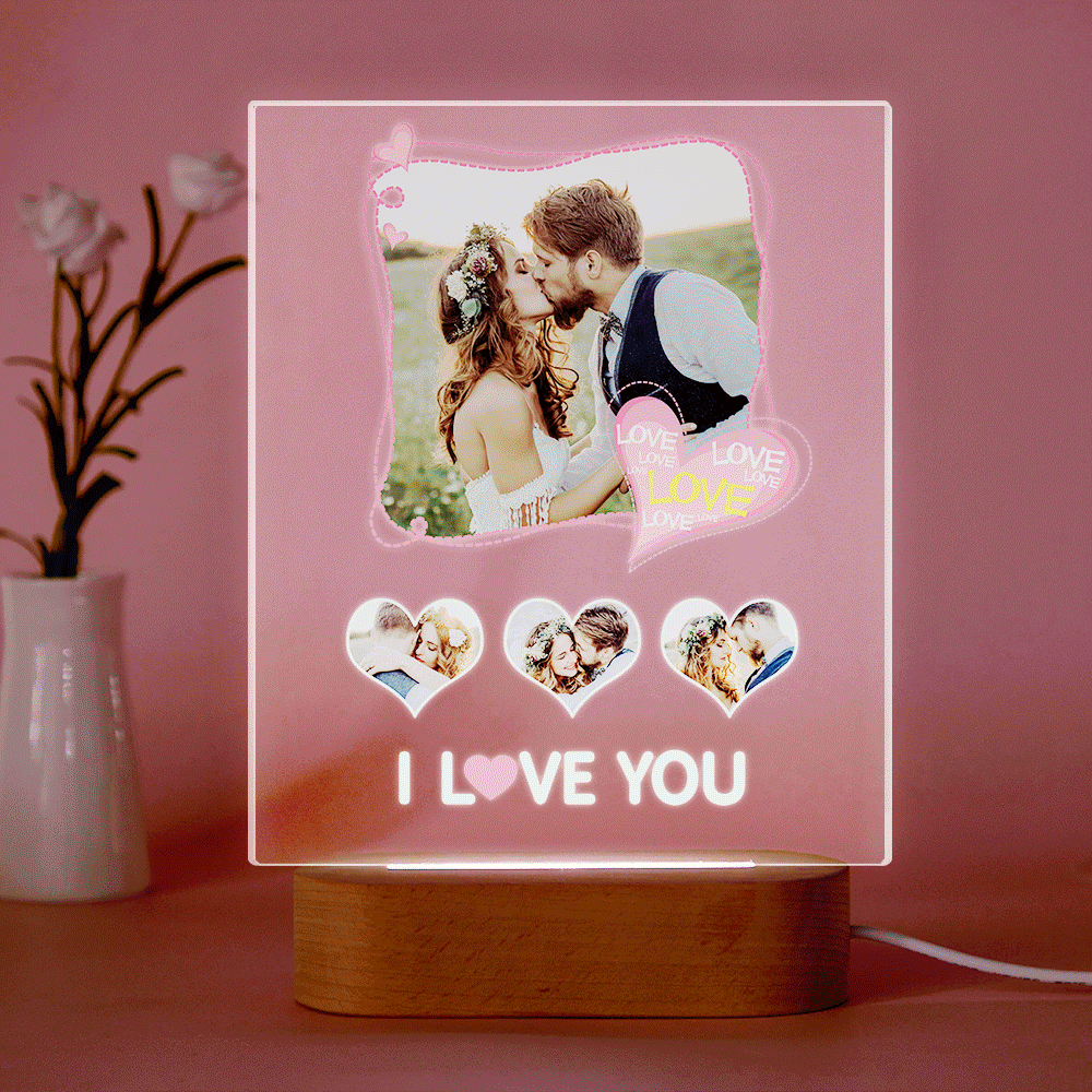 Custom Photo Acrylic Lamp Personalized I Love You Acrylic Plaque Picture Frame Anniversary Gifts - mymoonlampuk