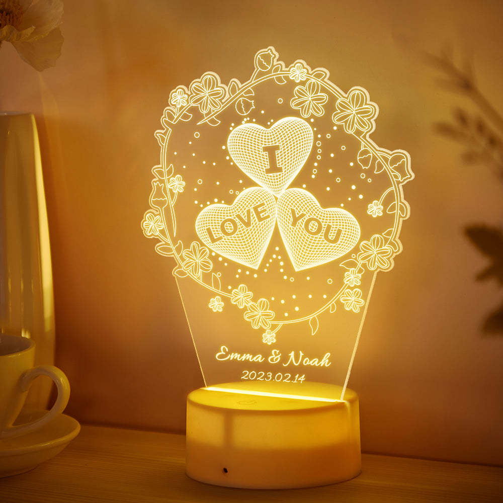 Custom Name Heart Flower Night Light Personalized I Love You For Home Decor - mymoonlampuk