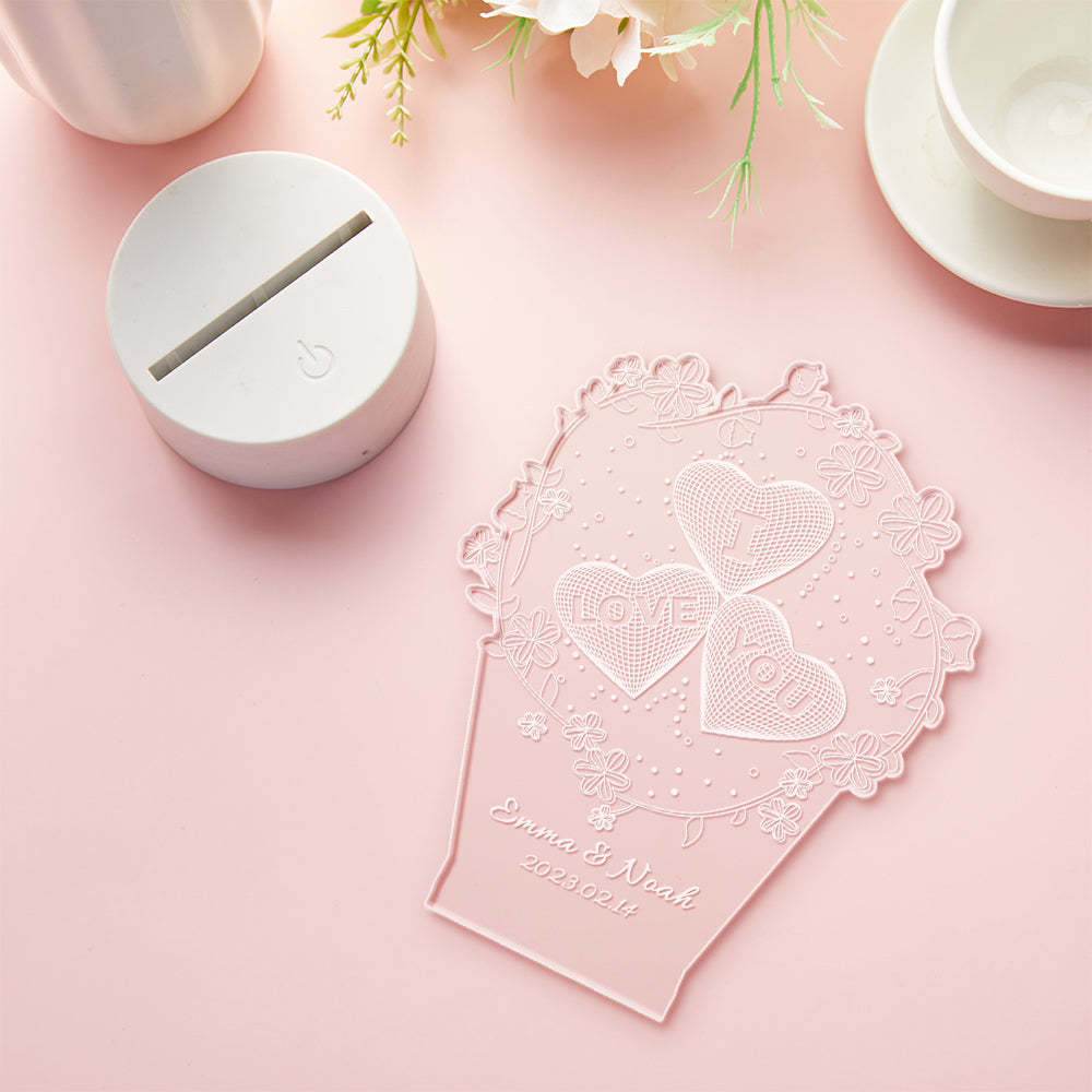 Custom Name Heart Flower Night Light Personalized I Love You For Home Decor - mymoonlampuk