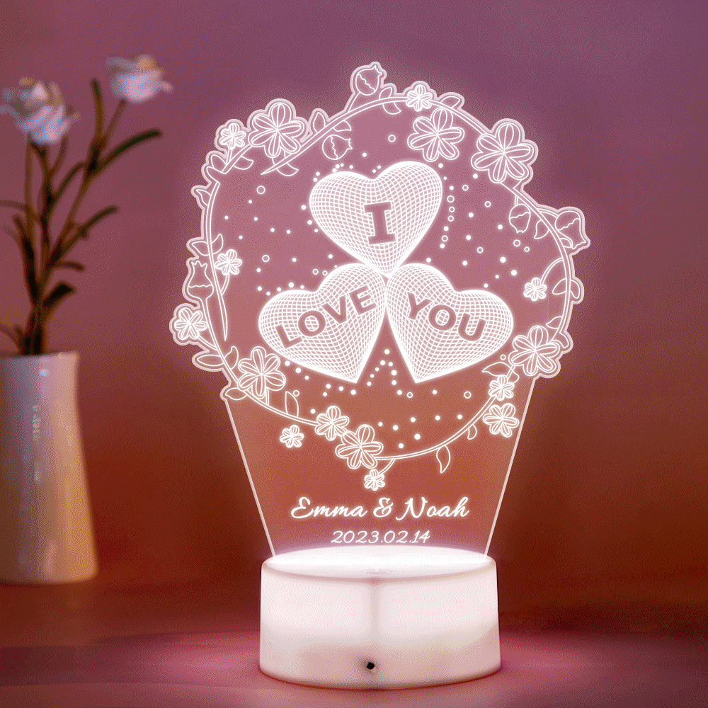 Custom Name Heart Flower Night Light Personalized I Love You For Home Decor - mymoonlampuk