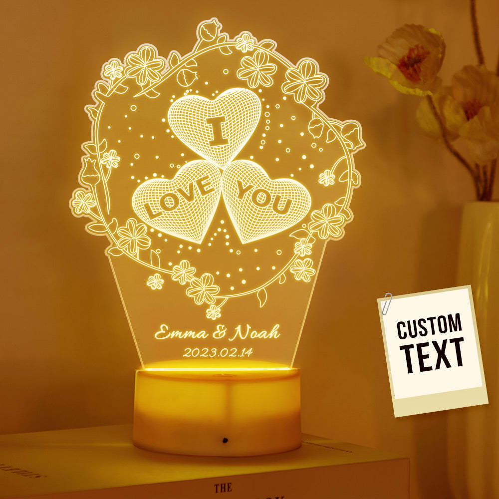Custom Name Heart Flower Night Light Personalized I Love You For Home Decor - mymoonlampuk