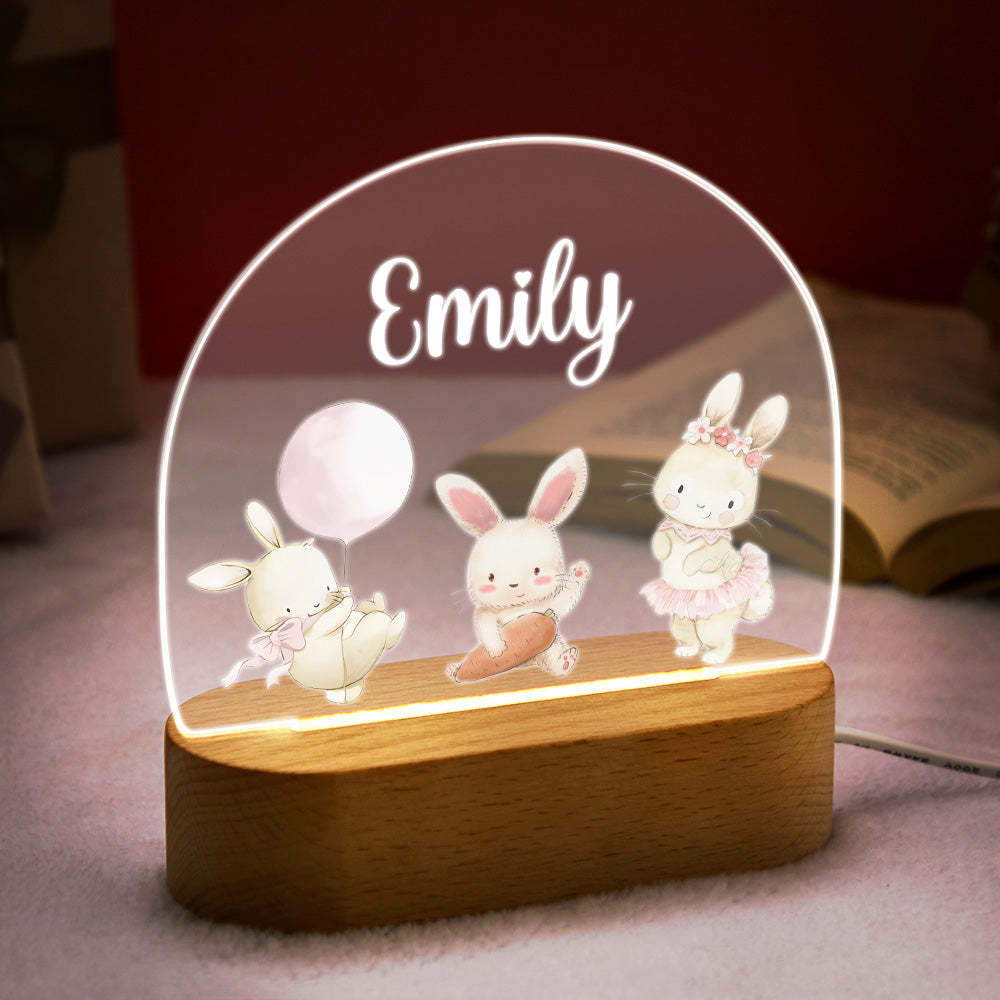 Personalized Name Cute Rabbit Night Light Custom Name Nursery Room Lamp Gift For Kids - mymoonlampuk