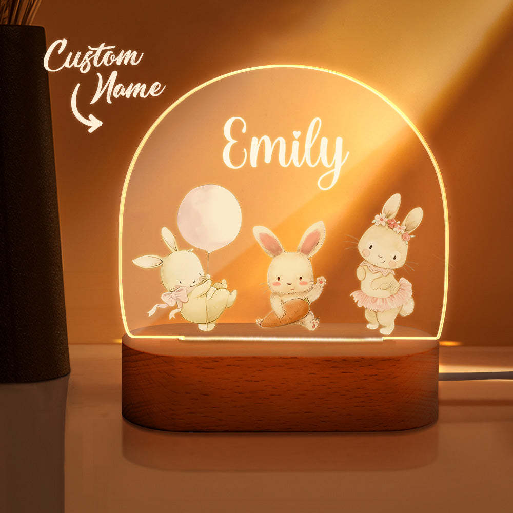 Personalized Name Cute Rabbit Night Light Custom Name Nursery Room Lamp Gift For Kids - mymoonlampuk