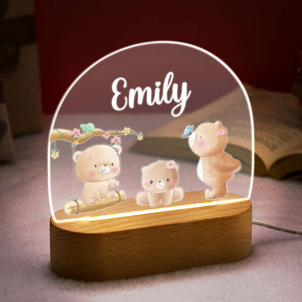 Personalized Name Baby Bear Night Light Custom Name Nursery Room Lamp Gift For Kids - mymoonlampuk