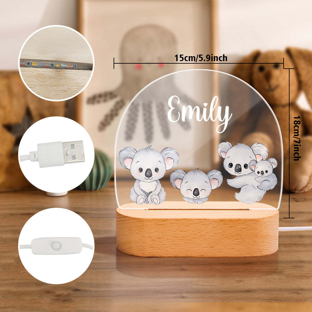 Personalized Name Baby Koala Night Light Custom Name Nursery Room Lamp Gift For Kids - mymoonlampuk