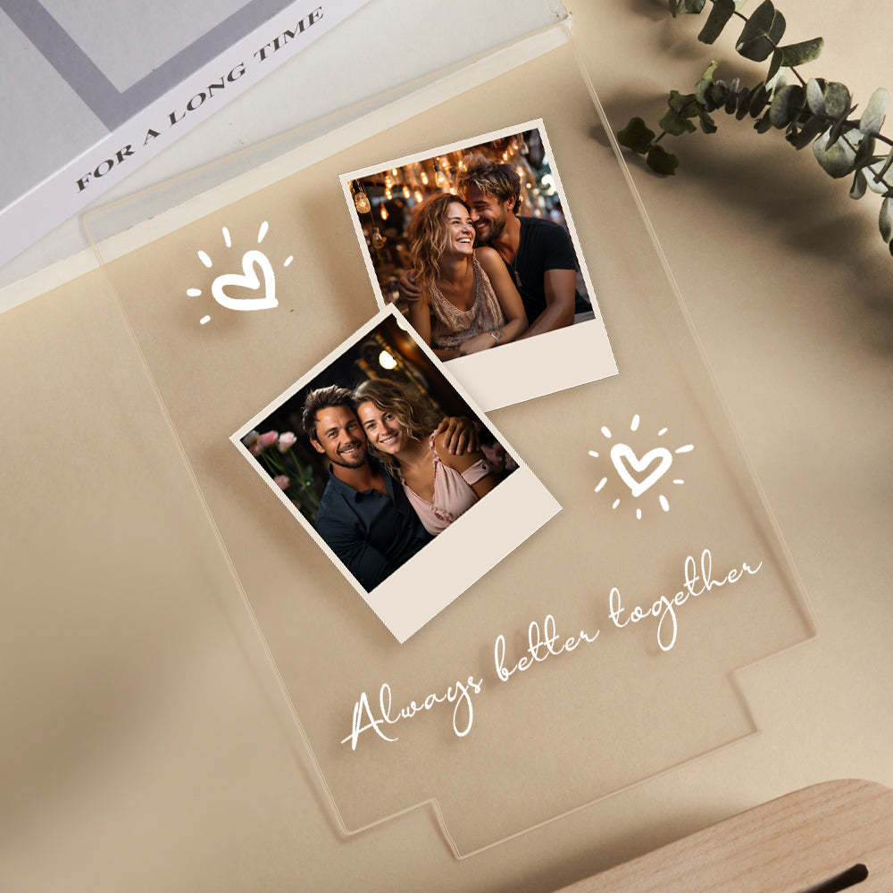 Custom Engraved Couple Gift Personalised Photo Polaroid Plaque LED Night Light - mymoonlampuk