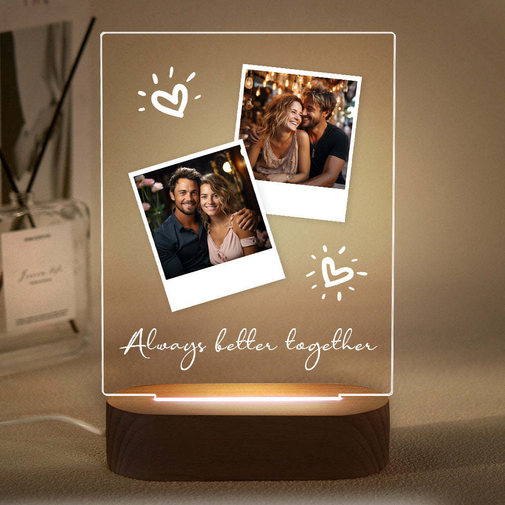 Custom Engraved Couple Gift Personalised Photo Polaroid Plaque LED Night Light - mymoonlampuk