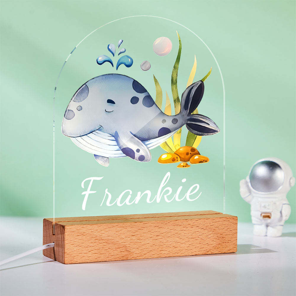 Custom Name Room Lamp Cute Kid Night Light Personalised Printed Whale For Baby Gifts - mymoonlampuk