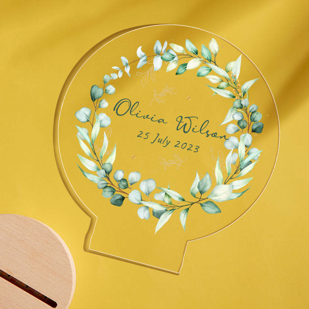Personalized Baby Name Night Light Custom Green Wreath Baby Room Decor - mymoonlampuk
