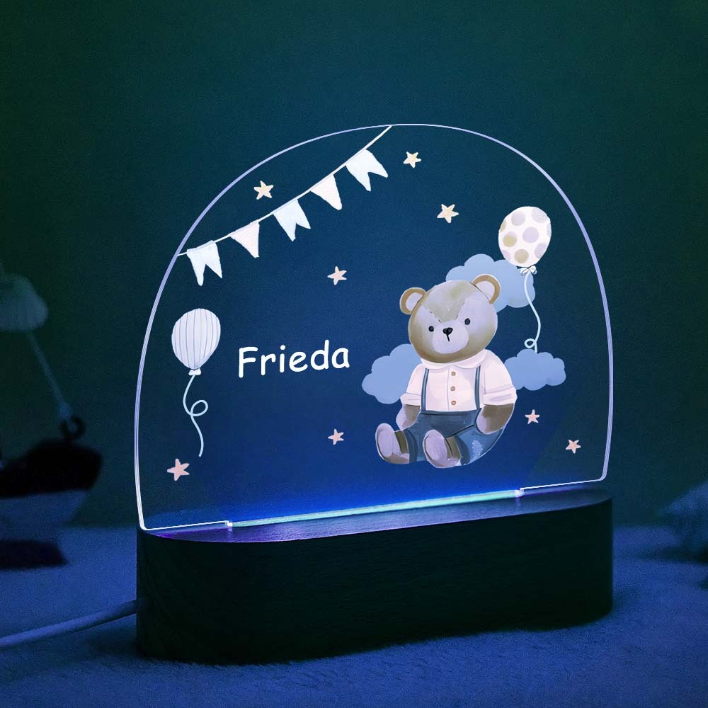 Personalized Cute Bear Night Light Custom Name Light Night Gift for Kids - mymoonlampuk