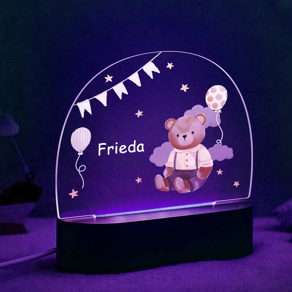 Personalized Cute Bear Night Light Custom Name Light Night Gift for Kids - mymoonlampuk