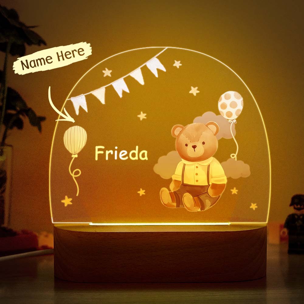 Personalized Cute Bear Night Light Custom Name Light Night Gift for Kids - mymoonlampuk