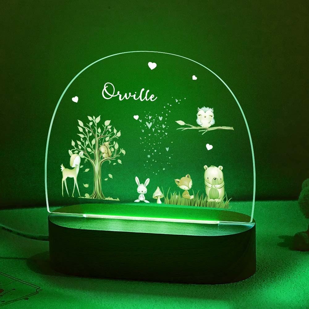 Custom Name Fox and Fawn Bedside Lamp Personalized Forest Acrylic Night Lamp - mymoonlampuk