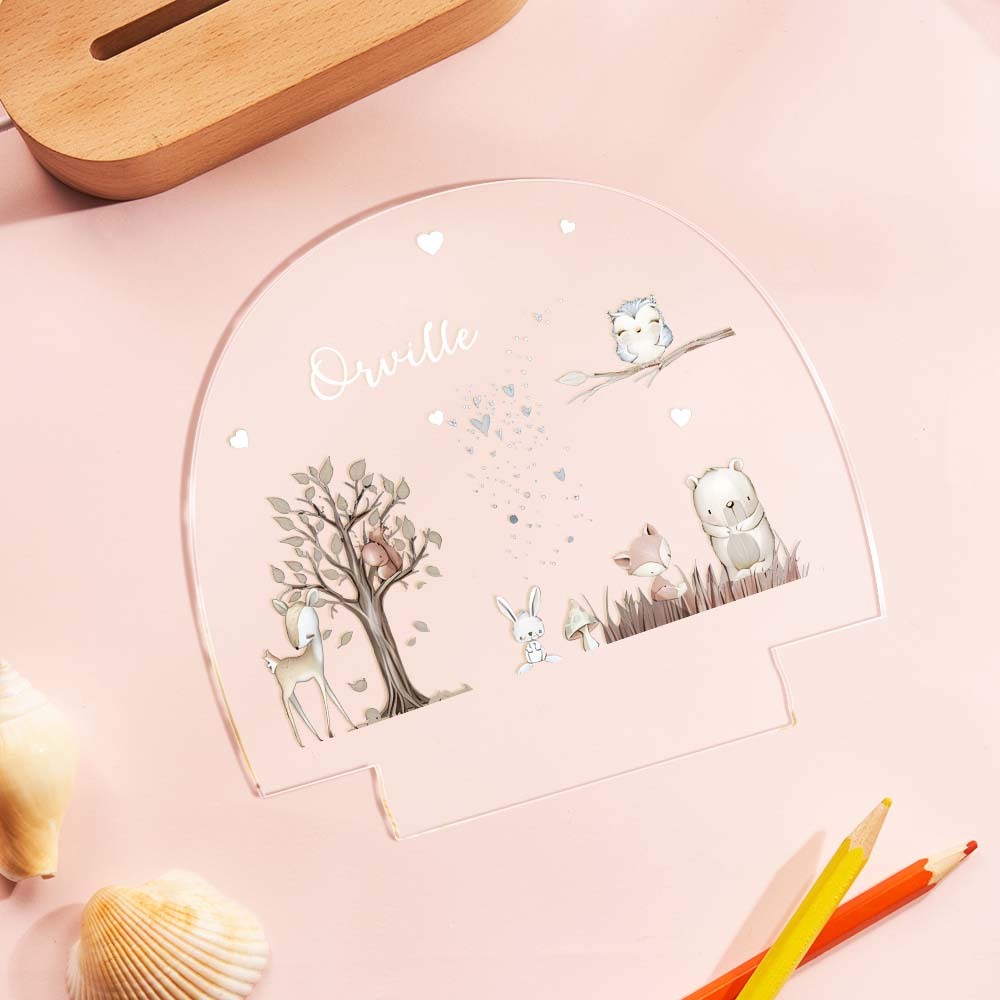 Custom Name Fox and Fawn Bedside Lamp Personalized Forest Acrylic Night Lamp - mymoonlampuk