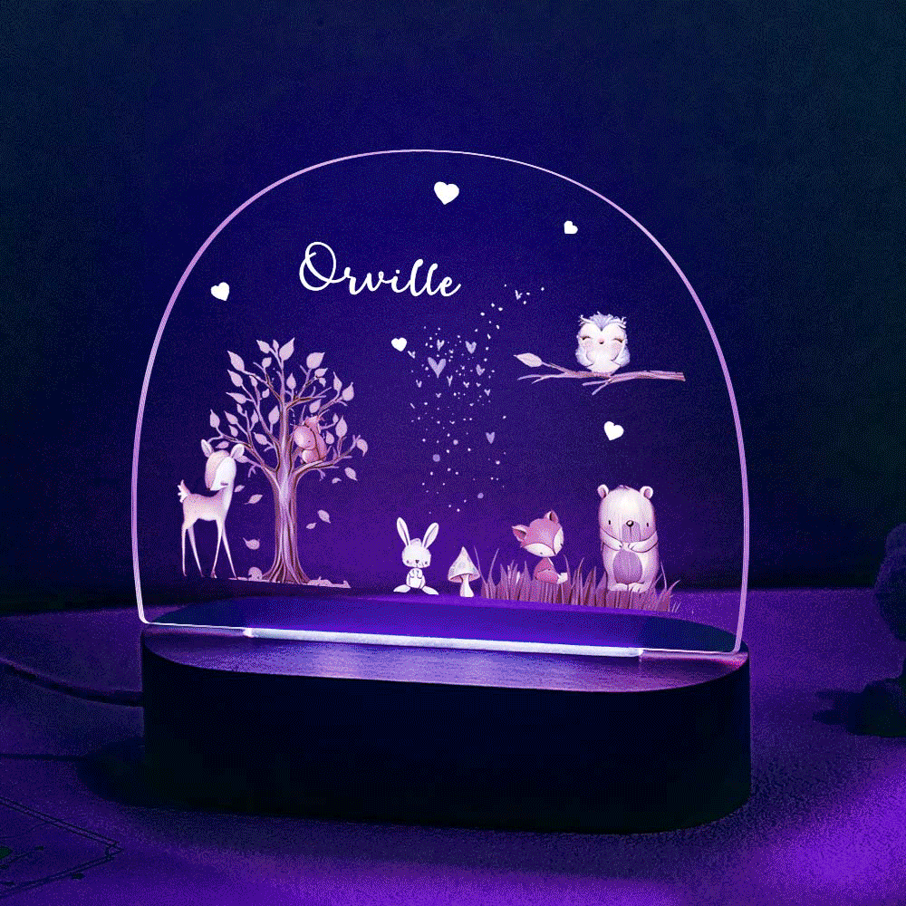 Custom Name Fox and Fawn Bedside Lamp Personalized Forest Acrylic Night Lamp - mymoonlampuk